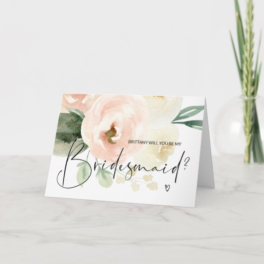 Pink Floral Be My Bridesmaid Proposition Carte Mar (Devant)