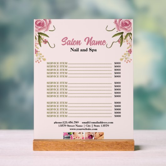 Pink Floral Beauty Nail Salon Prix du menu (Neutre)