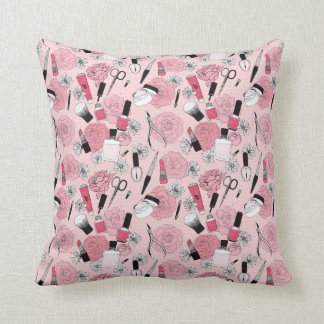 Pink Floral Beauty Products Patroon Kussen