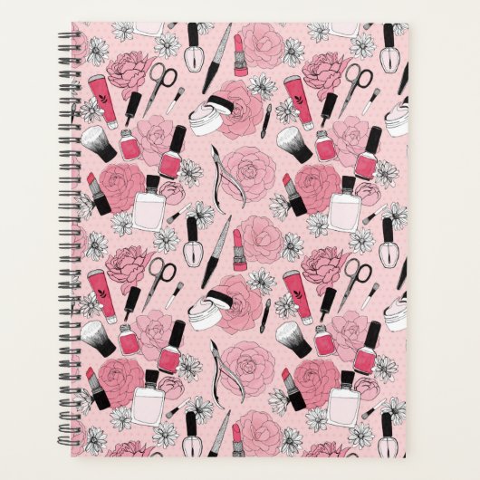 Pink Floral Beauty Products Patroon Planner (Voorkant)