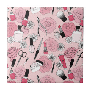 Pink Floral Beauty Products Patroon Tegeltje