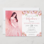 Pink floral bébé fille douche carte photo invitati (Devant)