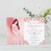 Pink floral bébé fille douche carte photo invitati (Debout devant)