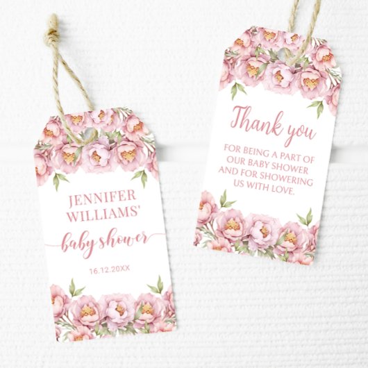Pink floral bébé fille douche merci étiquettes cad