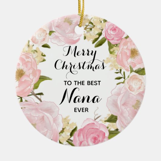 Pink Floral Best Grandma Ever Persoonlijk Keramisch Ornament (Voorkant)