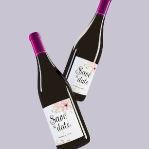 Pink Floral Bewaar de datum Wijnlabel Wijn Etiket