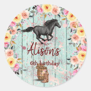 Pink Floral Birthday Horse Birthday Party Ronde Sticker