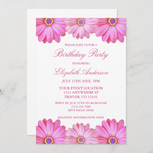 Pink Floral Birthday Kaart (Voorkant / Achterkant)