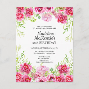 Pink Floral Birthday Party Invitation
