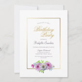 Pink Floral Birthday Party Kaart (Voorkant)