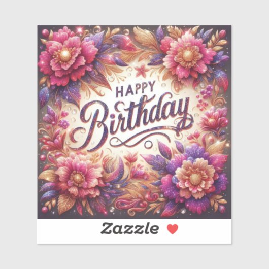 Pink Floral Birthday Sticker (Vel)
