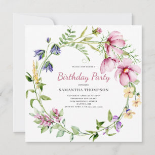 Pink Floral Birthday Uitnodiging