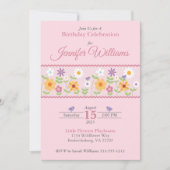 Pink Floral Birthday Uitnodiging (Voorkant)