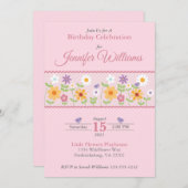 Pink Floral Birthday Uitnodiging (Voorkant / Achterkant)