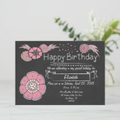 Pink Floral Birthday Uitnodiging (Staand voorkant)