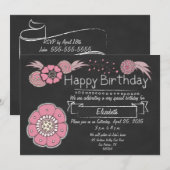 Pink Floral Birthday Uitnodiging (Voorkant / Achterkant)