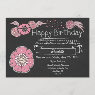 Pink Floral Birthday Uitnodiging