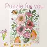 Pink floral blanc Puzzle avec oiseaux<br><div class="desc">Trouvez ce mignon puzzle Roses et Fleurs roses sur un Arrière - plan blanc. Ce puzzle floral avec des fleurs d'aquarelle roses magnifiquement façonnées et Monogramme, des oiseaux jaunes mignons et un bourdon feront votre petit tout en assemblant les pièces. Il ferait un grand cadeau pour votre petite fille, nièce,...</div>