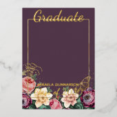 Pink Floral Boho Gold Foil Faire-part de graduatio (Recto)