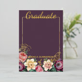 Pink Floral Boho Gold Foil Faire-part de graduatio (Debout devant)
