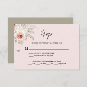 Pink Floral Boho Rustic Wedding RSVP Kaartje