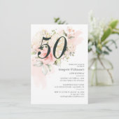 Pink Floral Botanical 50th Birthday Party Kaart (Staand voorkant)