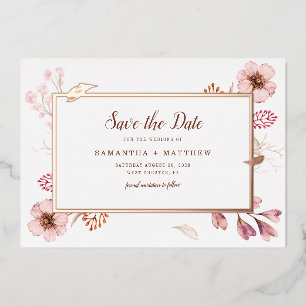 Pink Floral Botanical Save the Date Wedding Folie Uitnodiging