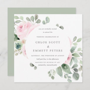 Pink Floral Botanical Square Weddenschap Kaart