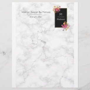 Pink Floral Bouquets on a White Marble Image Gepersonaliseerd Briefhoofd