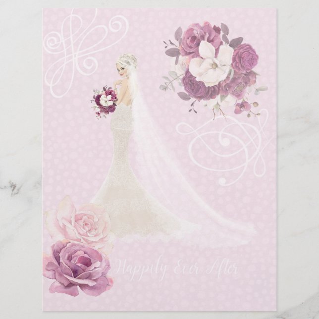 Pink Floral Bride Wedding Scrapbook Paper (Voorkant)