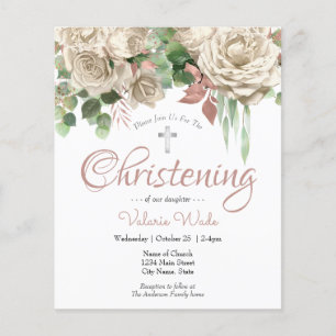 Pink Floral Budget Christening Flyer