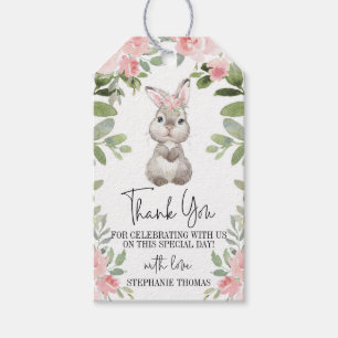 Pink Floral Bunny Baby shower Gift Label Cadeaulabel