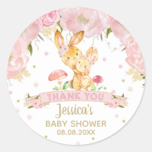 Pink Floral Bunny Baby shower Meisje Dank u Ronde Sticker