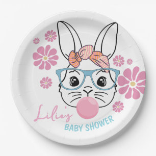 Pink Floral Bunny Girl Baby shower gepersonaliseer Papieren Bordje