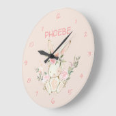Pink Floral Bunny Nursery Wall Clock Grote Klok (Hoek)
