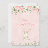 Pink Floral Bunny Rabbit 1st Birthday Kaart (Achterkant)