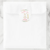 Pink Floral Bunny Rabbit 1st Birthday Ronde Sticker (Tas)