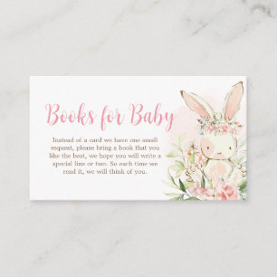 Pink Floral Bunny Rabbit Baby shower Boek voor Bab Informatiekaartje
