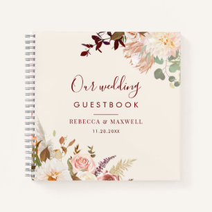 Pink Floral Burgundy Greenery Wedding Guest Book Notitieboek