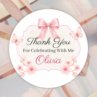 Pink Floral Butterfly Birthday | Personalized Ronde Sticker