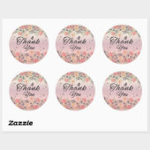 Pink Floral Butterfly Round Thank You Sticker (Feuille)