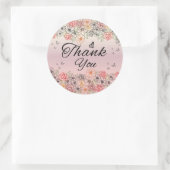 Pink Floral Butterfly Round Thank You Sticker (Sac)