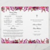 Pink Floral catholique Mariage programme de cérémo (Devant)