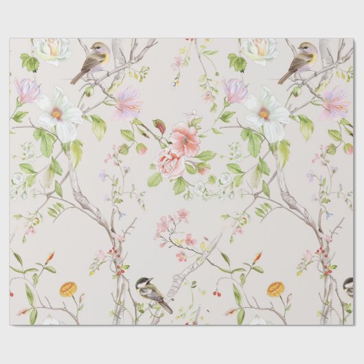 Pink Floral Chinoiserie Cadeaupapier (Vlak)