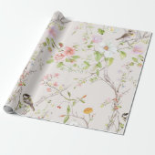 Pink Floral Chinoiserie Cadeaupapier (Uitgerold)