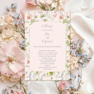 Pink Floral Chinoiserie Mariage programme de cérém