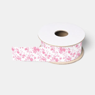 Pink Floral Chinoiserie Toile Grosgrain Lint