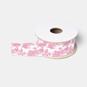 Pink Floral Chinoiserie Toile Grosgrain Lint