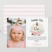 Pink Floral Citrouille Photo Anniversaire Carte de (Devant / Derrière)