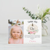 Pink Floral Citrouille Photo Anniversaire Carte de (Debout devant)